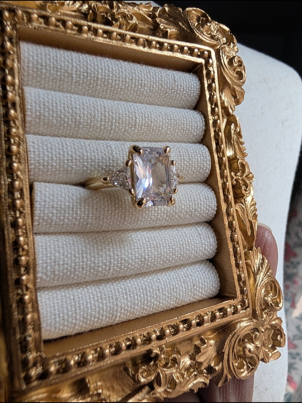 Gold Cubic Zirconia Engagement Ring - Gold Tone Statement - Picture 8 of 9